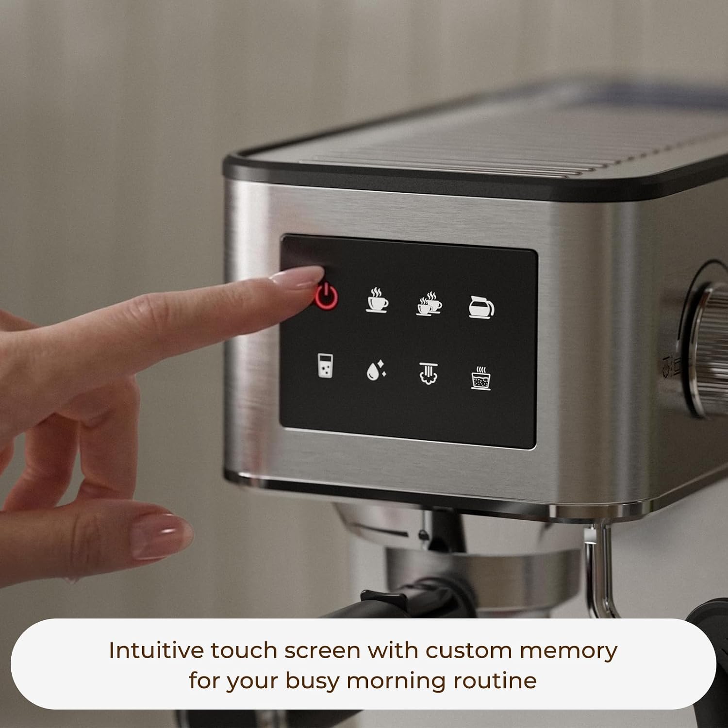 Compact Espresso Machine with Steam Wand for Home Cappuccino & Latte | 20 Bar Pump, Hot & Cold Brew, PID temperature control, Custom Memory, Touchscreen, 57.5oz Water Tank, Stainless Steel