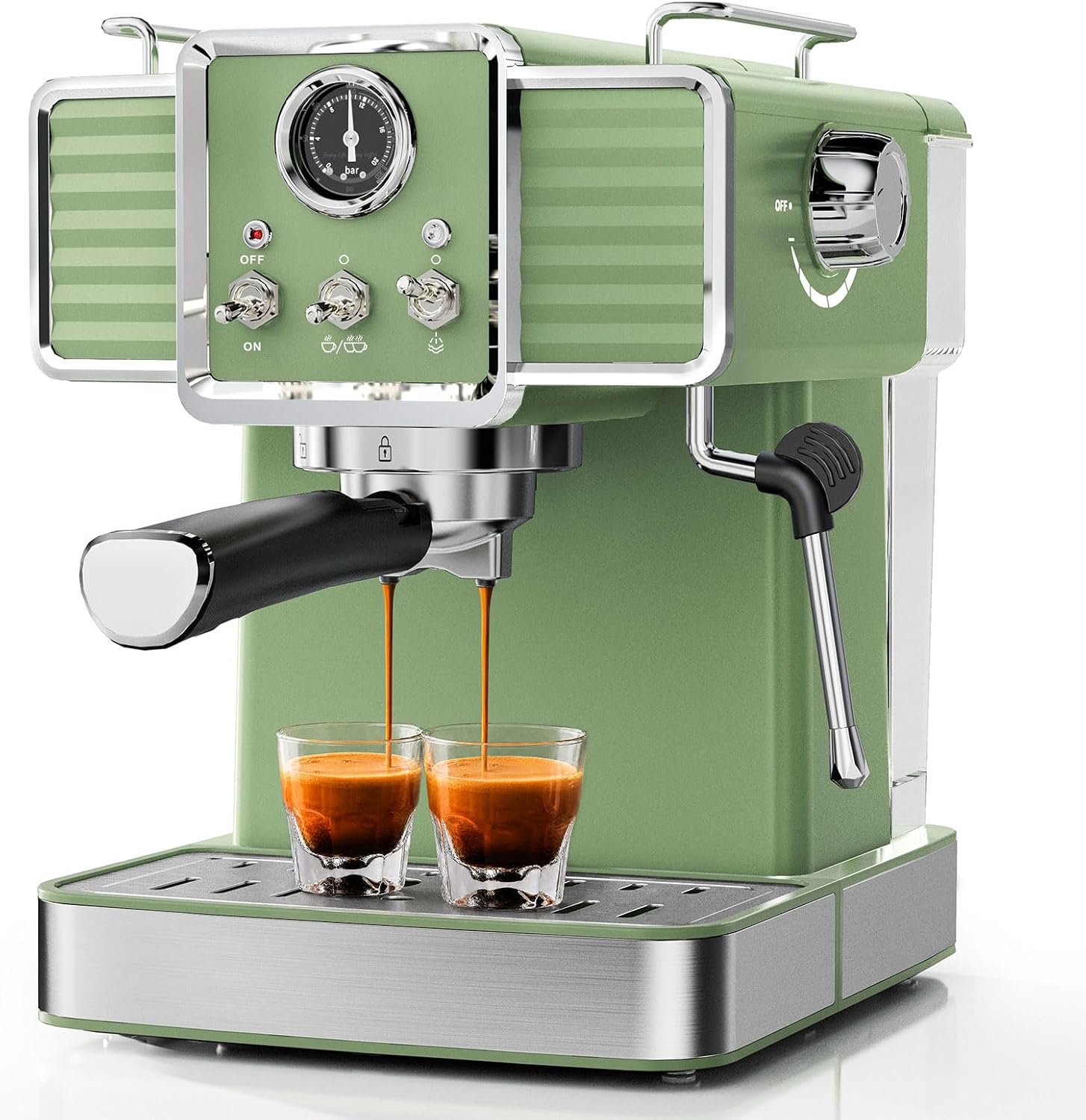 20Bar Semi Automatic Retro Espresso Machine with Milk Frother | PID Temperature Control & Visible Pressure Gauge,Cafetera Expresso for Latte,Cappuccino,50oz Water Tank,Green