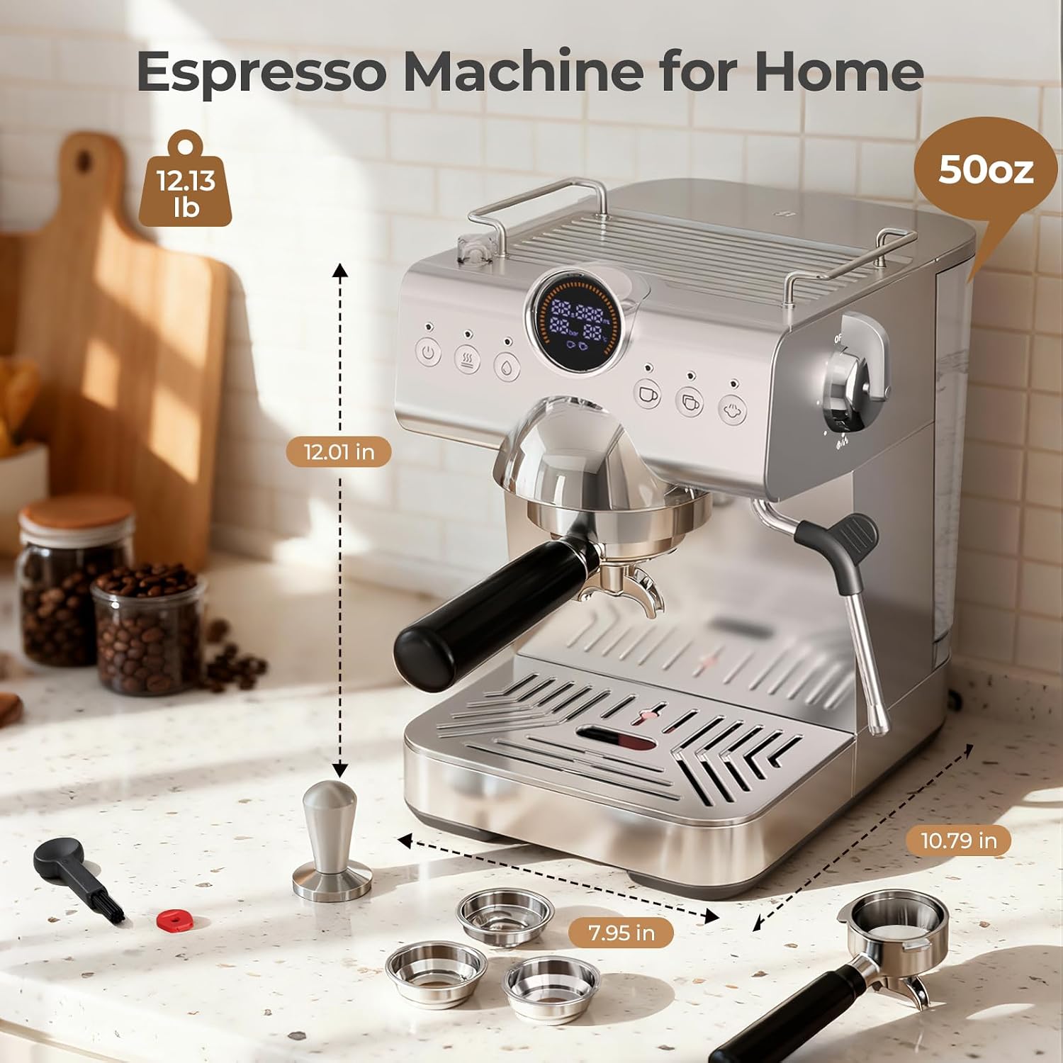 Espresso Machine with Milk Frother,20 Bar Semi-Automatic Expresso Coffee Machine for Home,50oz Removable Tank,Hot & Cold Brew,Single & Double Shot Latte Machine