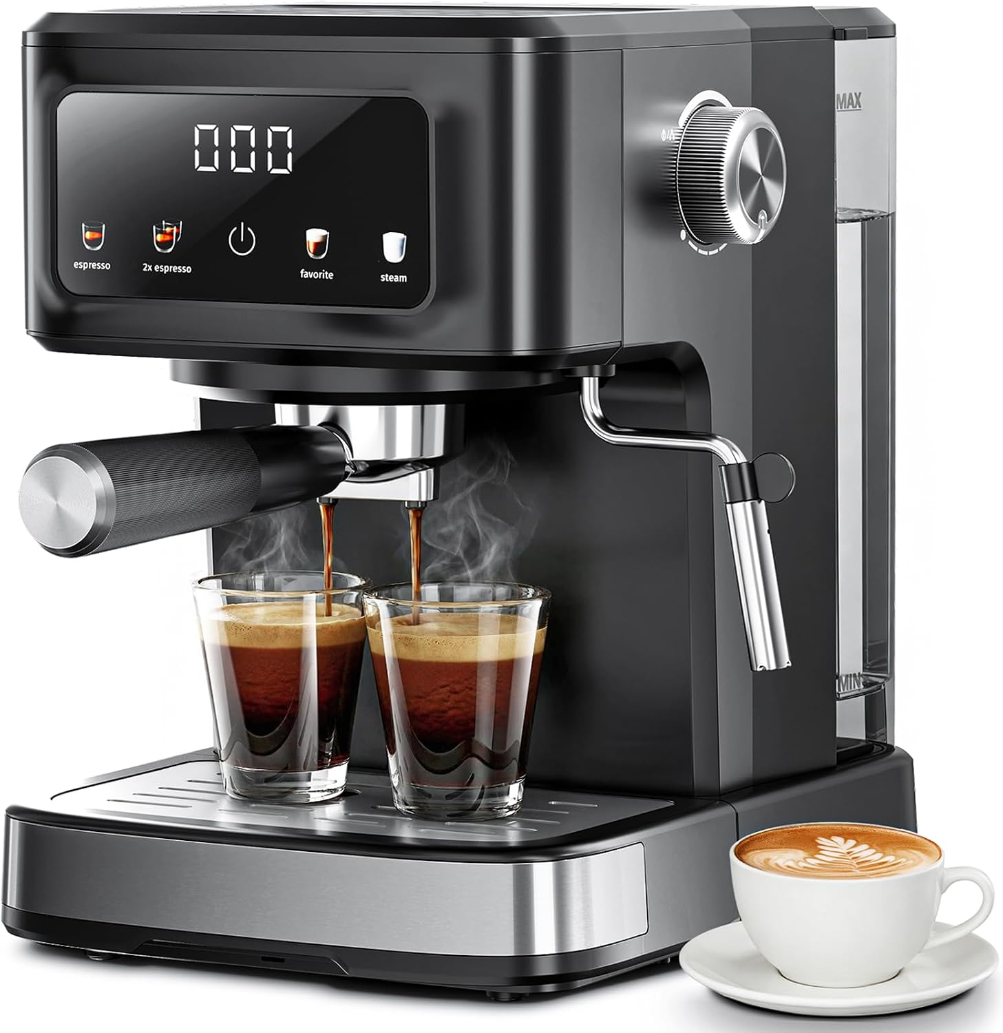 Espresso Machine with Milk Frother, 15 Bar Digital Espresso Maker for Latte & Cappuccino, LED Touch Screen, 1.5L Removable Water Tank, Compact Coffee Maker for Home/Office