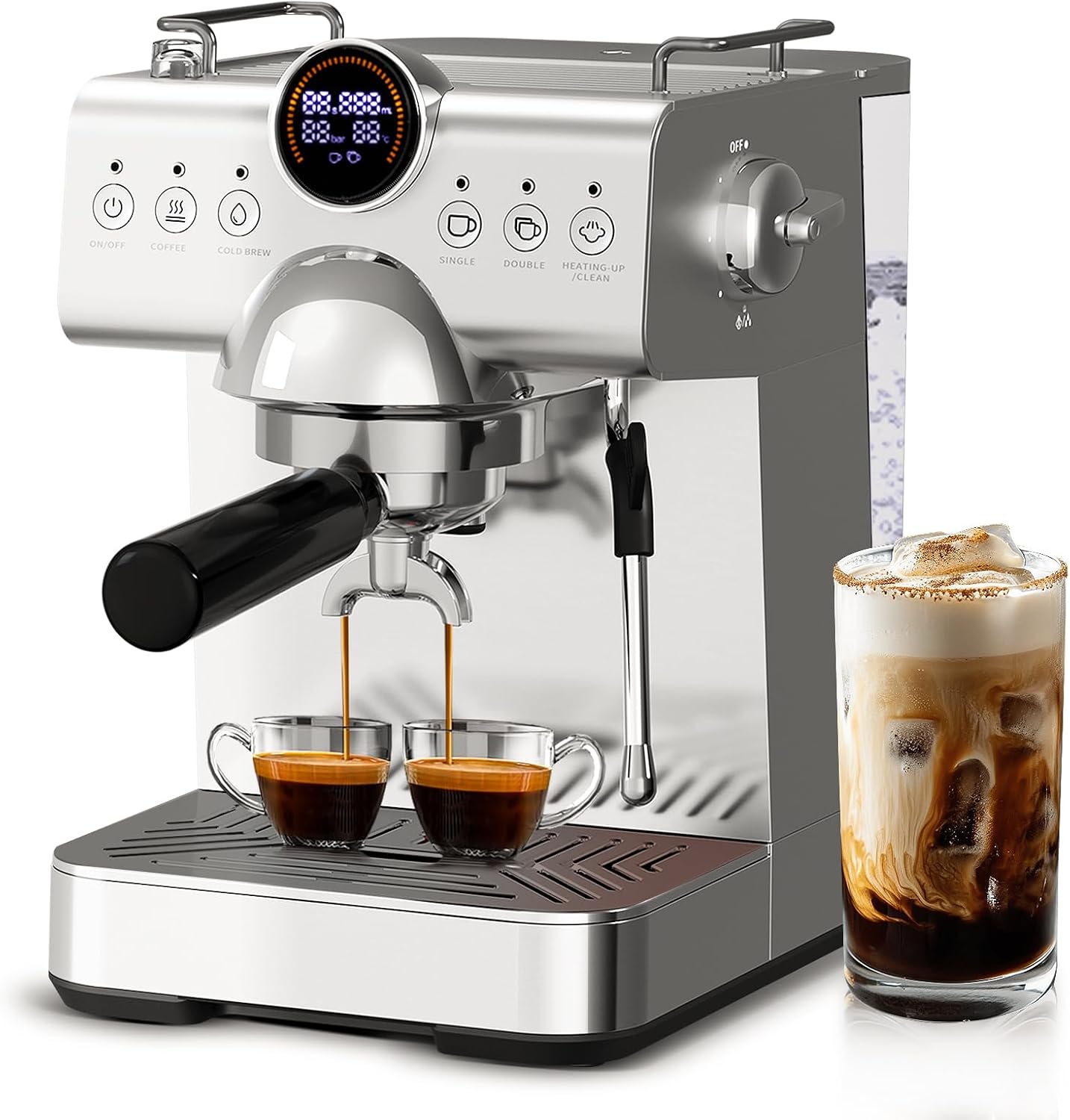 Espresso Machine with Milk Frother,20 Bar Semi-Automatic Expresso Coffee Machine for Home,50oz Removable Tank,Hot & Cold Brew,Single & Double Shot Latte Machine