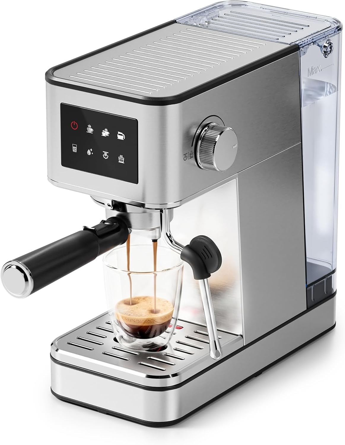Compact Espresso Machine with Steam Wand for Home Cappuccino & Latte | 20 Bar Pump, Hot & Cold Brew, PID temperature control, Custom Memory, Touchscreen, 57.5oz Water Tank, Stainless Steel