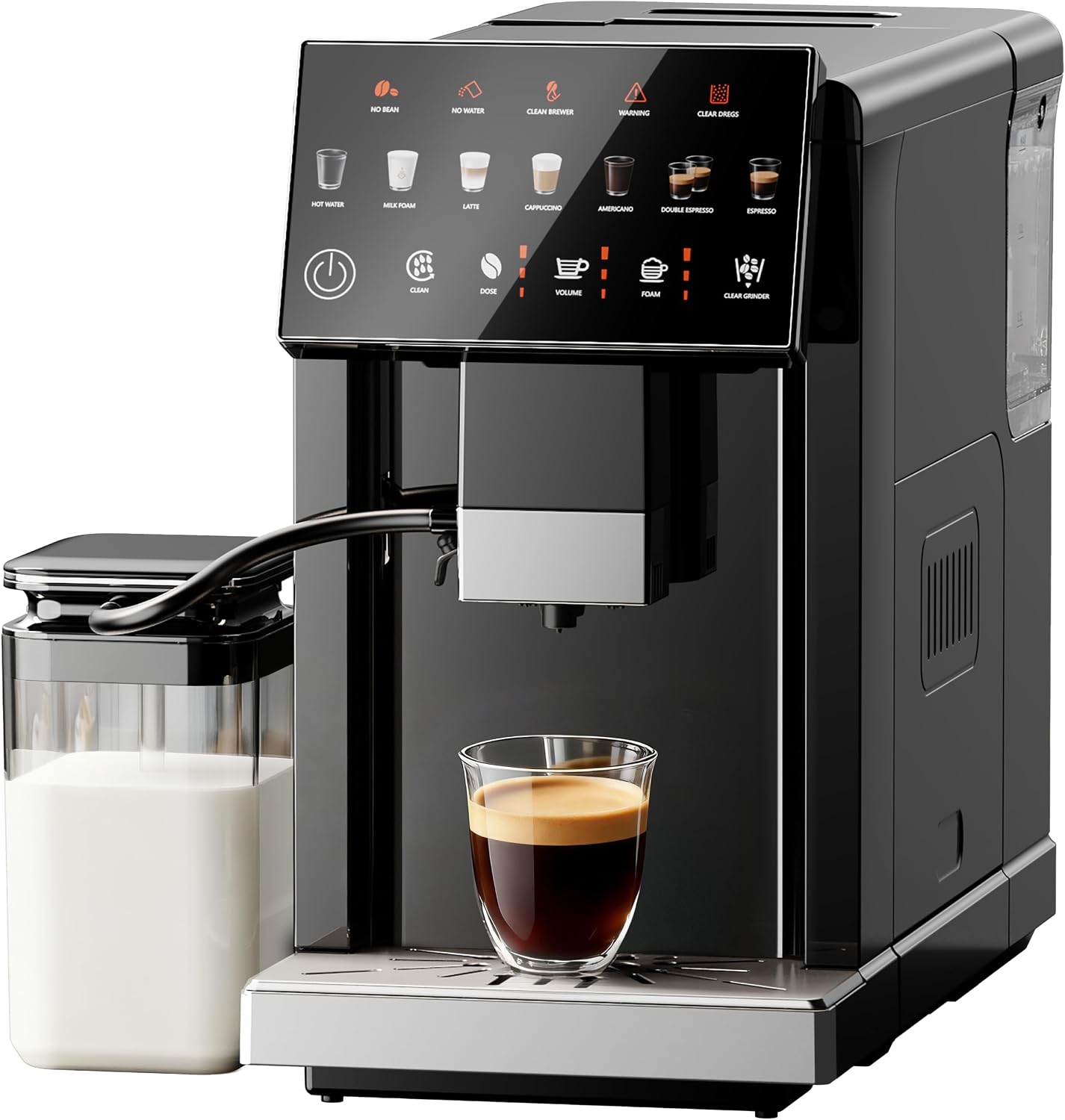 Automatic Espresso Machine with Built-in Grinder and Milk Frother | 20 Bar Coffee Maker, 15 Grind Settings, Touch Screen, Auto Self-Cleaning for Personalized Cappuccino and Latte